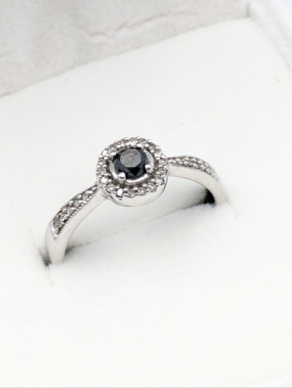 White gold 10k diamond and black diamond halo ring - Picture 8 of 11